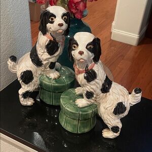 Vintage Majolica Staffordshire Cavalier King Spaniel Bookends - A Pair